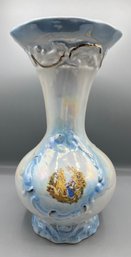 Hand Painted Victorian Pattern Iridescent Glaze Porcelain Vase - Made In Taiwan