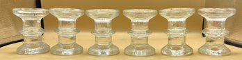 Mid Century Modern Ice Glass Candle Holders Set Of 6