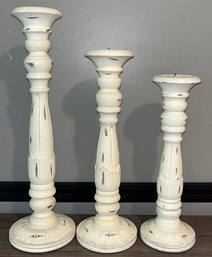 Decorative Wooden Candle Holders - 3 Total