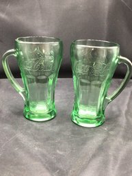 Coca-Cola Green Tinted Glasses 6.5in Set Of 2