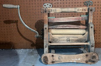 Antique Horse Shoe Brand Wooden Wringer