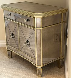Wooden Distressed Mirrored Chest With Drawer & Storage