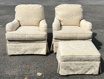 Sherrill Furniture Cushioned Arm Chair Set With Footstool Included - 3 Piece Lot