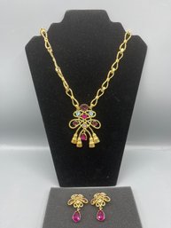 Gold-tone Costume Jewelry Necklace With Matching Earring Set