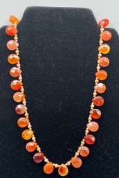 Faceted Carnelian Gemstone Necklace With 14K Gold Clasp