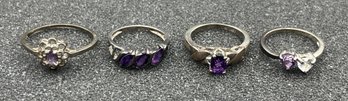 925 Silver Amethyst Rings - 4 Total - .32 OZT Total