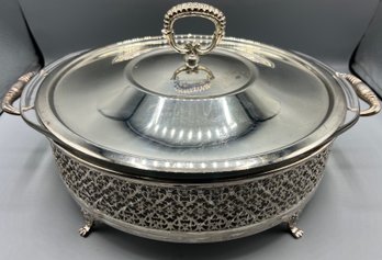 Silver Plated Lidded Serving Bowl With Pyrex Glass Insert