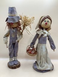 Wooden Scarecrow/Pilgrim Pair Of Dolls