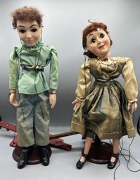 Vintage Plastic Puppets With Stands - 2 Total