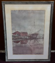 Paul N. Norton Watercolor Framed Print - Misty Morn At Mystic