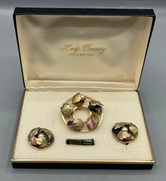 Lady Coventry Collection Pin With Cultured Pearl Genuine Stone Earring Set
