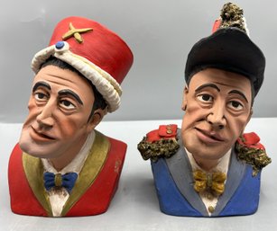 Vintage Hand-painted Clay Busts - 2 Total