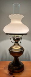 Polished Brass Hurricane Table Lamp With Milk Glass Shade