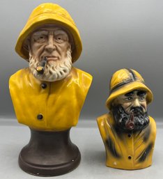 Hand Painted Chalkware/ceramic Sailor Bust Figurines - 2 Total