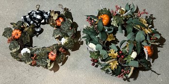 Decorative Faux Autumn Wreaths - 2 Total