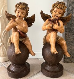 Decorative Mac Sculpture Cherub Style Resin Statues - 2 Total