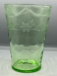 Etched Green Glass Vase