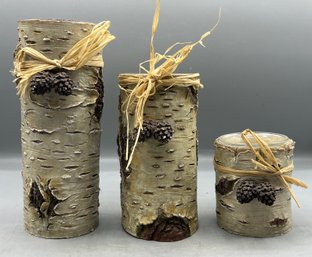 Decorative Log Style Tea-light Holders - 3 Total