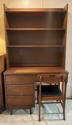 Mid-century Modern Solid Wood Desk With Hutch And Chair