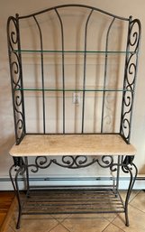 Wrought Iron Faux Marble-top Bakers Rack With Two Glass Shelves