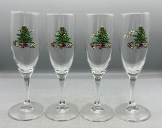 D-arques Crystal Holly Tree Pattern Champagne Flute Set - 8 Total