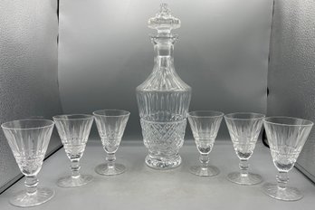 Waterford Crystal Decanter & Cordial Goblet Set - 7 Pieces Total