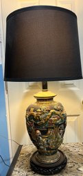 Decorative Asian Inspired Ceramic Table Lamp With Wooden Base