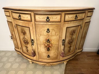 Hand Painted Solid Wood Demilune Table With 7 Drawers & Storage