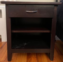 Wooden Nightstand With Drawer & Shelf
