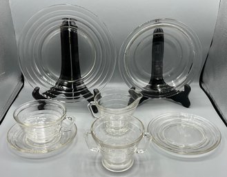 Hazel Atlas Co . Clear Modertone Pattern Glass Tableware Set - 42 Pieces Total