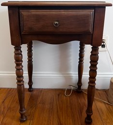 Single Drawer Spindle Leg Wood Side Table