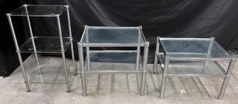 Glass & Metal Side Tables Tables - 3 Piece Lot