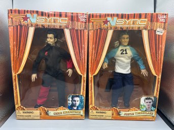 2000 Living Toyz - NSync Collectible Marionette Dolls - Justin Timberlake & Chris Kirkpatrick - NEW With Box