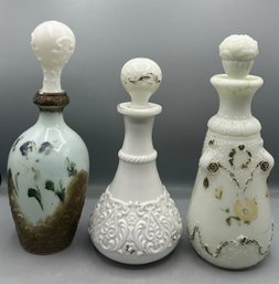 Antique Victorian Milk Glass Embossed Barber Bottles - 3 Total