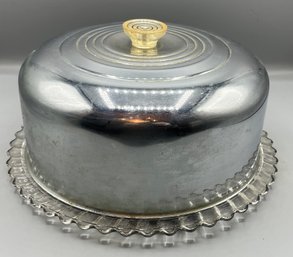 Cut Glass Serving Platter With Metal Dome Lid