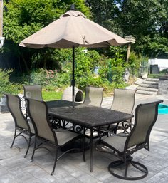 Outdoor Cast Aluminum Dining Table With 6 Chairs & Umbrella Included