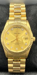 Peugeot 3ATM Water Resistant Quartz Gold Plated Stainless Steel Mens Watch
