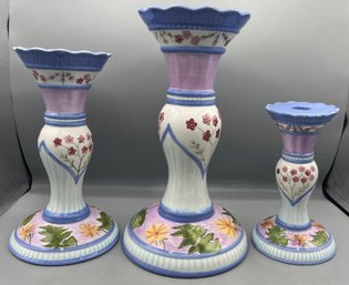Capriware Ceramic Candlestick Holder Set - 3 Pieces Total