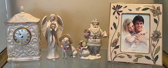 Lenox Clock, Picture Frame, & Figurines- 5 Piece Lot