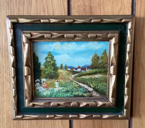 Original Monterino Oil On Wood - Country Landscape - Framed