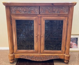 Solid Wood Grape Vine Pattern Credenza With 2 Drawers And Wine Storage