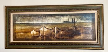 J. Fagnet Signed Oil On Canvas Framed - Ship Docks