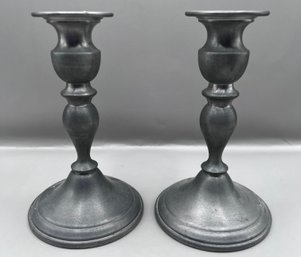 Pair Of Pewter Weighted Candlestick Holders