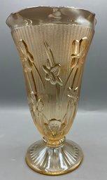 Jeanette Glass Co. Carnival Peach Iris And Herringbone Pattern Depression Glass Vase