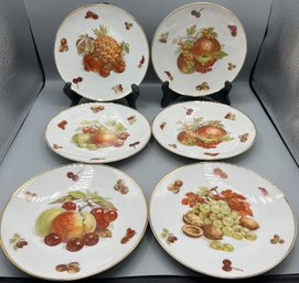 Bavaria Hand Painted Porcelain Fruit Pattern Plate Set - 6 Total - Made In Germany