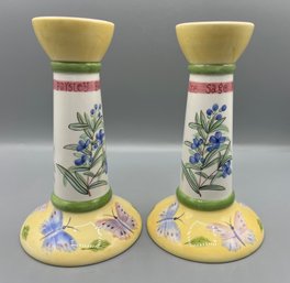Worcester Herb Garden Pattern Ceramic Candlestick Holders - 2 Total