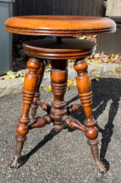 Antique Piano Stool With Glass Ball Claw Feet Adjustable Swivel Seat