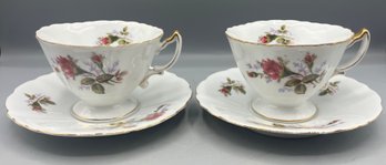 Hand Painted Floral Pattern Porcelain Tea Cup & Saucer Set - 12 Pieces Total - Made In Japan