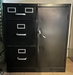 Black Metal File Cabinet With Storage - Key Not Included