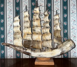 Hand Carved Horn Ship Model - Circa 1960s